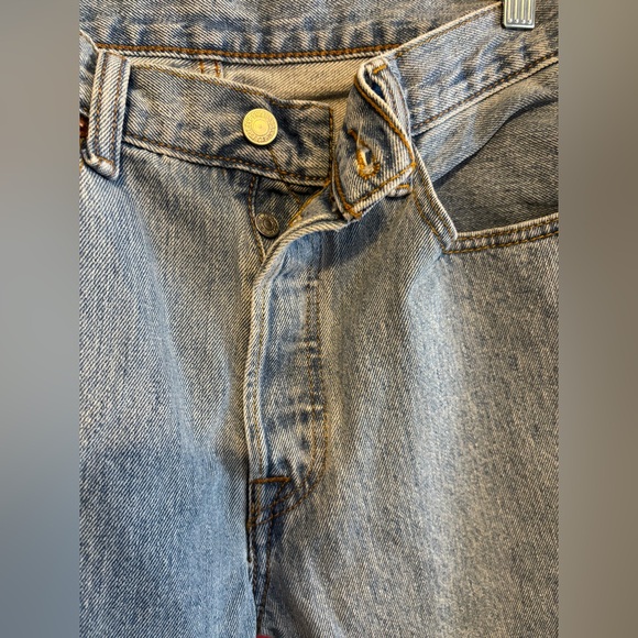 Levis 501 Jeans Mens 33x36 Blue Button Fly Medium Wash Mid Rise Denim Workwear - Picture 4 of 7